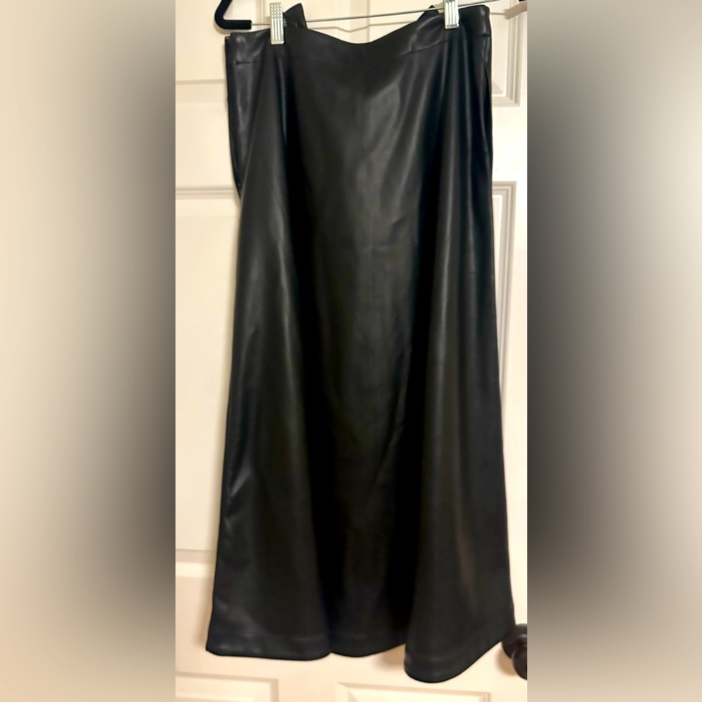 Anthropologie Long black leather skirt
